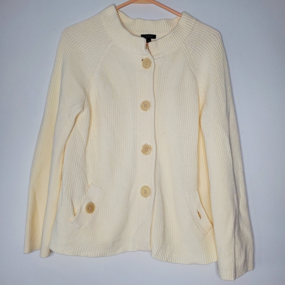 Talbots Womens Knit Cardigan Sweater Size M Button Front Cream Neutral Old Money - Picture 1 of 12